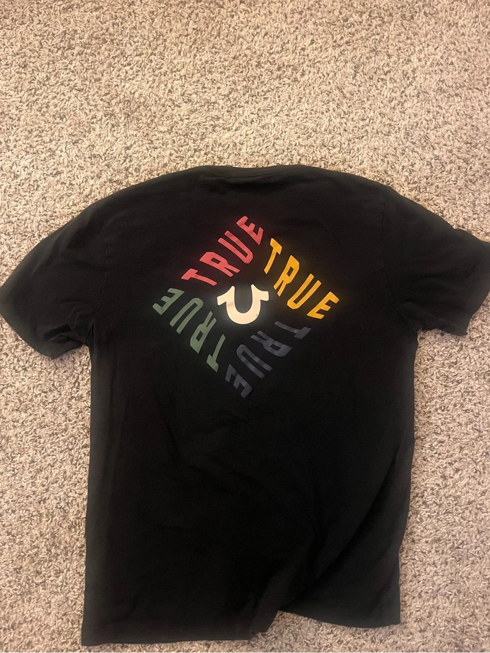 True Religion Black Crewneck T-Shirt with Multicolor Chest Logo